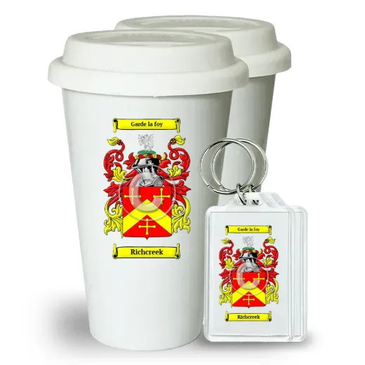 Richcreek Pair of Ceramic Tumblers with Lids and Keychains