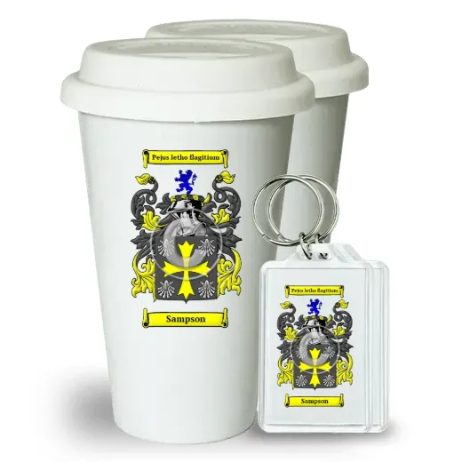 Sampson Pair of Ceramic Tumblers with Lids and Keychains