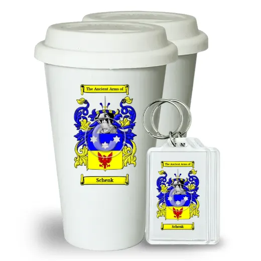 Schenk Pair of Ceramic Tumblers with Lids and Keychains