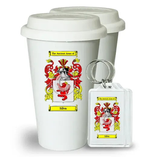 Silva Pair of Ceramic Tumblers with Lids and Keychains