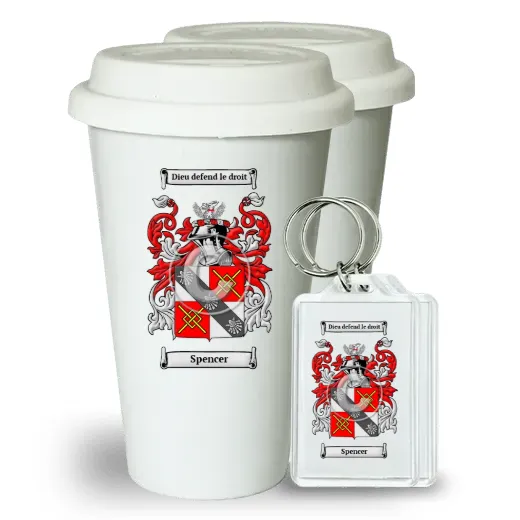 Spencer Pair of Ceramic Tumblers with Lids and Keychains