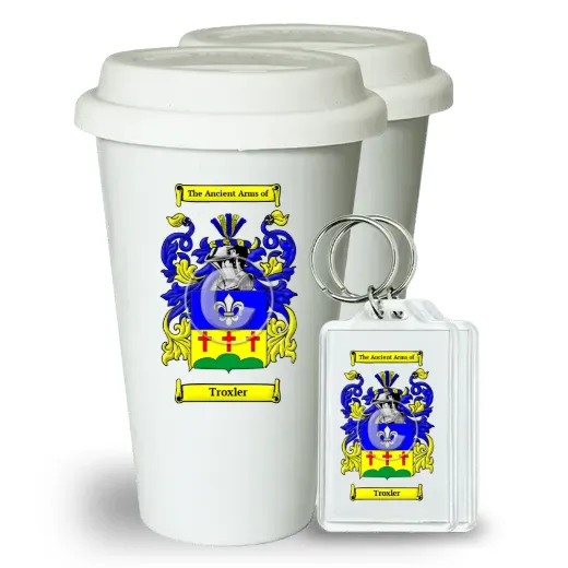 Troxler Pair of Ceramic Tumblers with Lids and Keychains