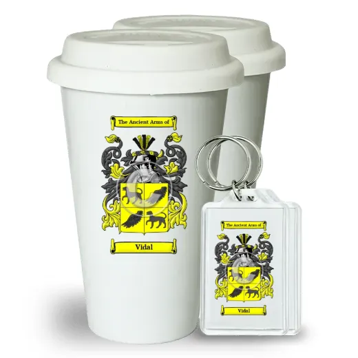 Vidal Pair of Ceramic Tumblers with Lids and Keychains