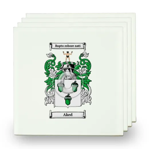 Aked Set of Four Small Tiles with Coat of Arms