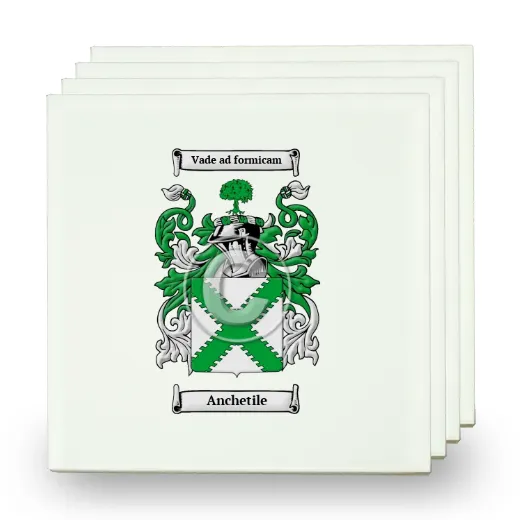 Anchetile Set of Four Small Tiles with Coat of Arms
