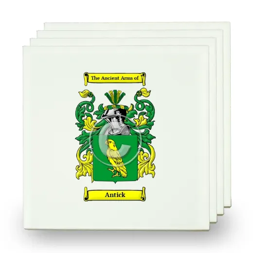 Antick Set of Four Small Tiles with Coat of Arms