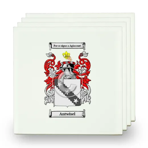 Antwisel Set of Four Small Tiles with Coat of Arms