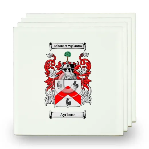 Aytkane Set of Four Small Tiles with Coat of Arms