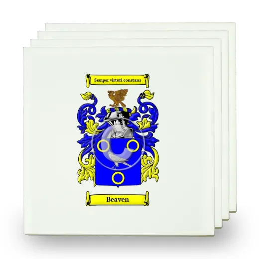 Beaven Set of Four Small Tiles with Coat of Arms