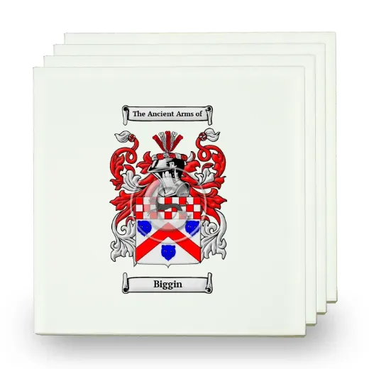 Biggin Set of Four Small Tiles with Coat of Arms