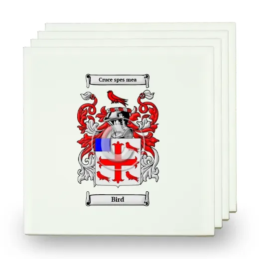 Bird Set of Four Small Tiles with Coat of Arms