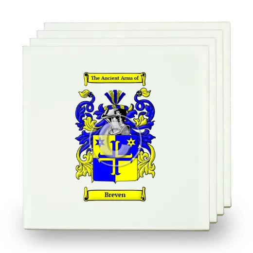 Breven Set of Four Small Tiles with Coat of Arms