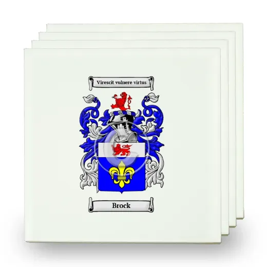 Brock Set of Four Small Tiles with Coat of Arms