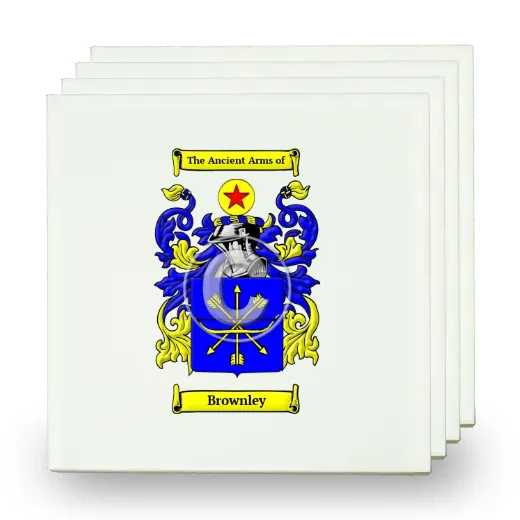Brownley Set of Four Small Tiles with Coat of Arms