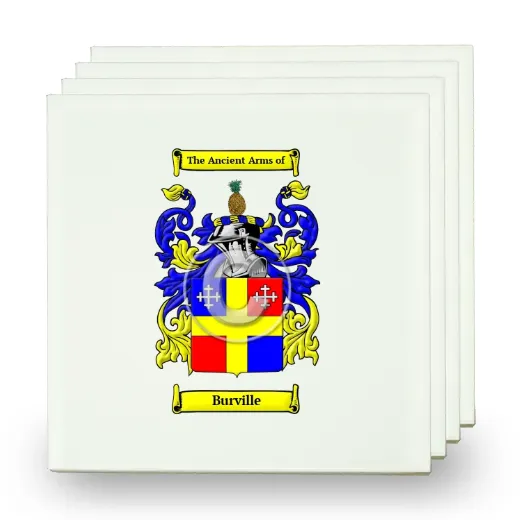 Burville Set of Four Small Tiles with Coat of Arms