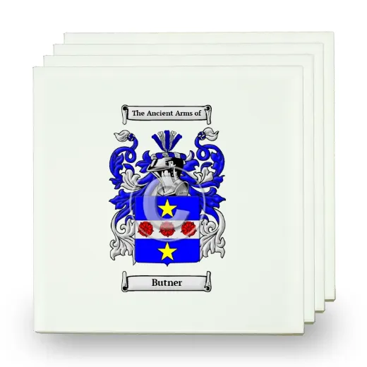 Butner Set of Four Small Tiles with Coat of Arms