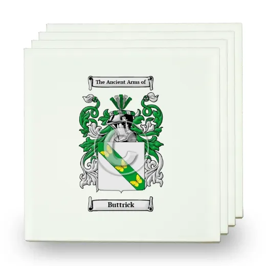 Buttrick Set of Four Small Tiles with Coat of Arms