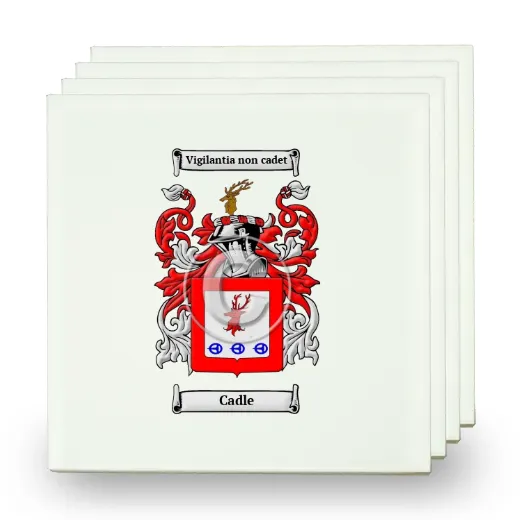 Cadle Set of Four Small Tiles with Coat of Arms