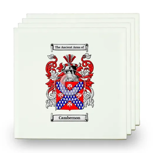 Cambernon Set of Four Small Tiles with Coat of Arms