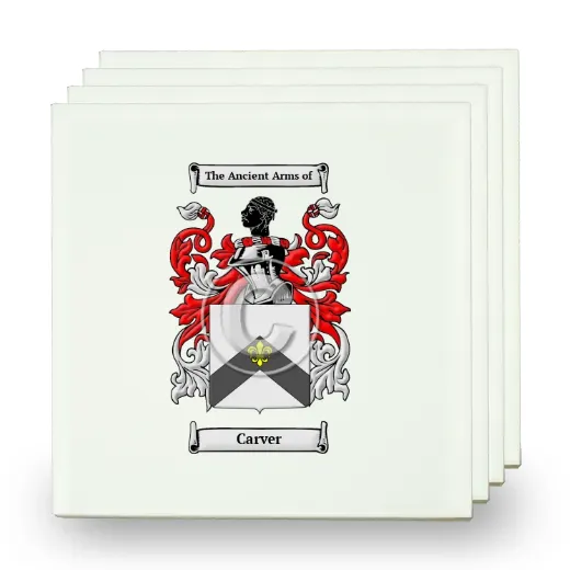 Carver Set of Four Small Tiles with Coat of Arms