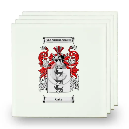 Cats Set of Four Small Tiles with Coat of Arms
