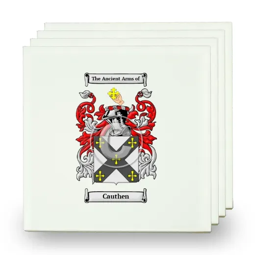 Cauthen Set of Four Small Tiles with Coat of Arms