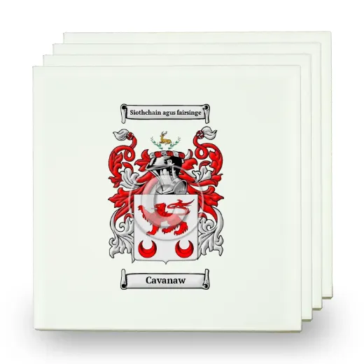 Cavanaw Set of Four Small Tiles with Coat of Arms