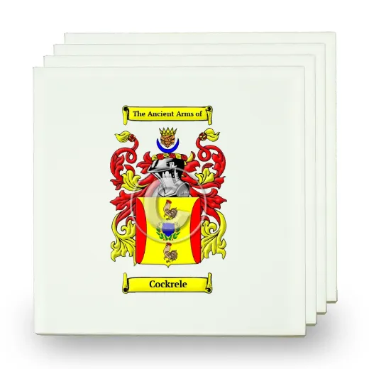 Cockrele Set of Four Small Tiles with Coat of Arms