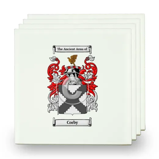 Corby Set of Four Small Tiles with Coat of Arms