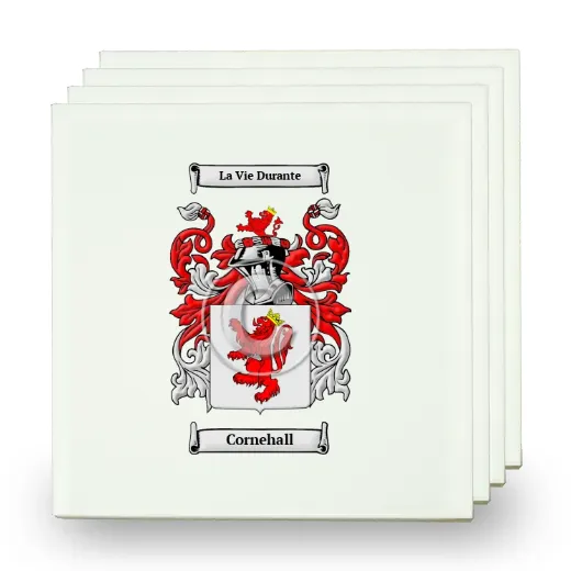 Cornehall Set of Four Small Tiles with Coat of Arms