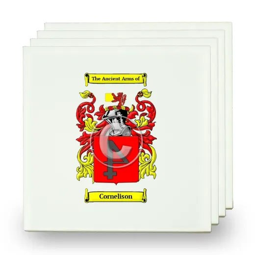 Cornelison Set of Four Small Tiles with Coat of Arms