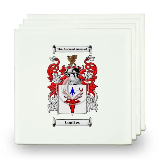 Couttes Set of Four Small Tiles with Coat of Arms