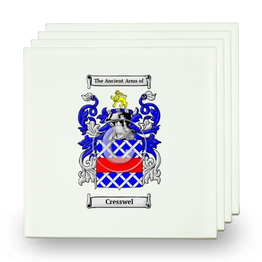 Cresswel Set of Four Small Tiles with Coat of Arms