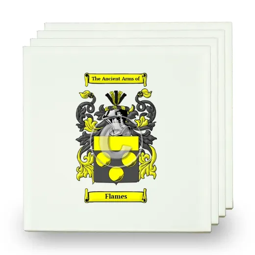 Flames Set of Four Small Tiles with Coat of Arms