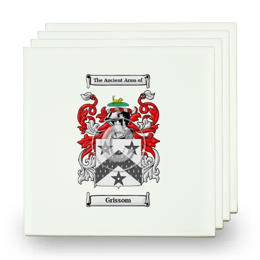 Grissom Set of Four Small Tiles with Coat of Arms