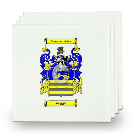 Groggin Set of Four Small Tiles with Coat of Arms