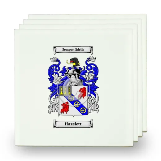 Hazelett Set of Four Small Tiles with Coat of Arms