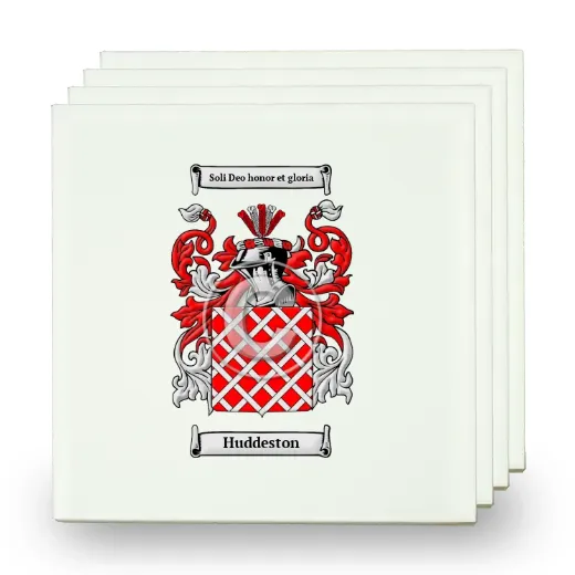 Huddeston Set of Four Small Tiles with Coat of Arms