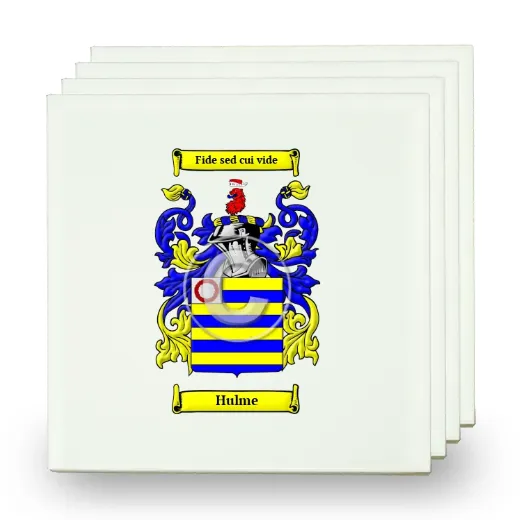 Hulme Set of Four Small Tiles with Coat of Arms