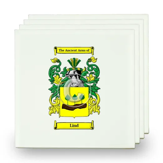 Lind Set of Four Small Tiles with Coat of Arms