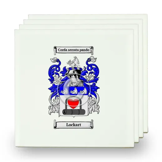 Lockart Set of Four Small Tiles with Coat of Arms