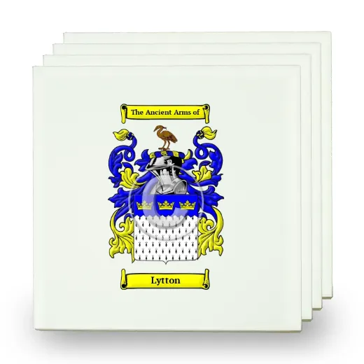 Lytton Set of Four Small Tiles with Coat of Arms