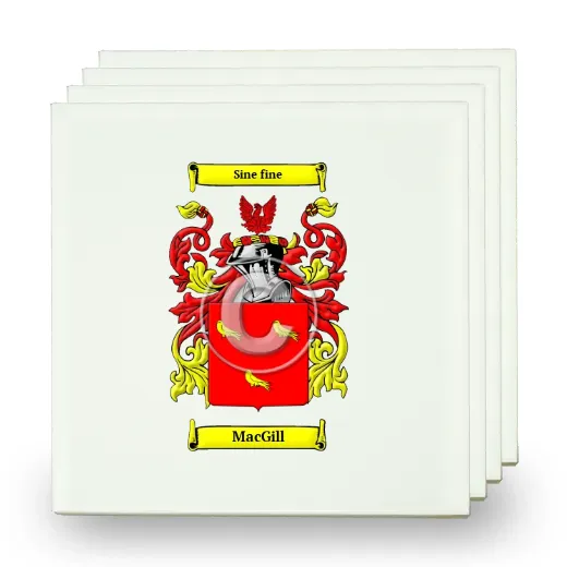 MacGill Set of Four Small Tiles with Coat of Arms