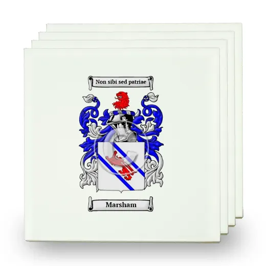 Marsham Set of Four Small Tiles with Coat of Arms