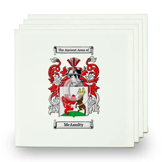 McAnulty Set of Four Small Tiles with Coat of Arms