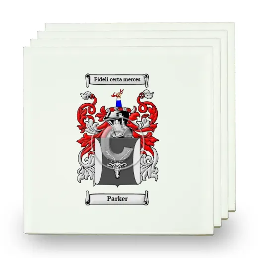 Parker Set of Four Small Tiles with Coat of Arms