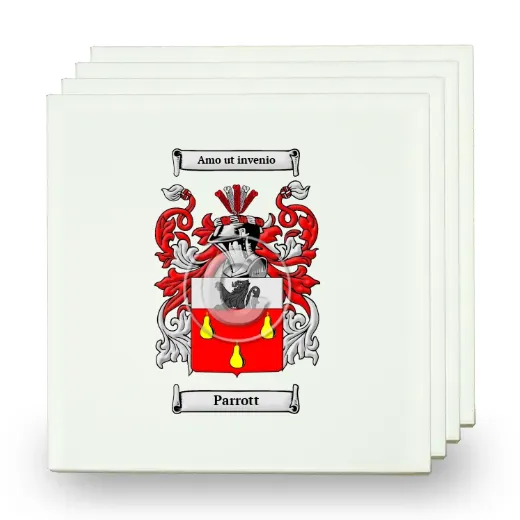 Parrott Set of Four Small Tiles with Coat of Arms