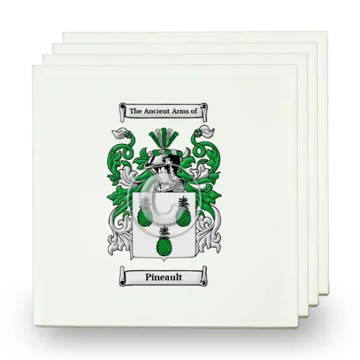 Pineault Set of Four Small Tiles with Coat of Arms