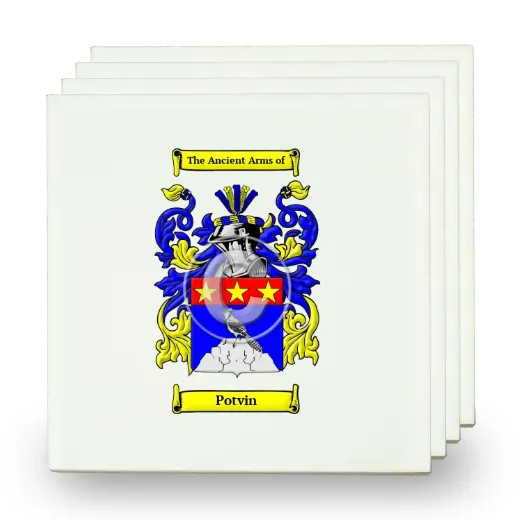 Potvin Set of Four Small Tiles with Coat of Arms