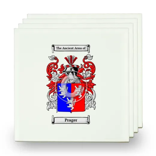 Prager Set of Four Small Tiles with Coat of Arms